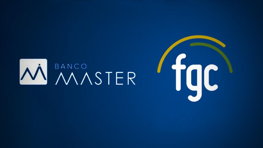 Logo do FGC ao lado do logo do Banco Master, representando a operação de resgate de R$ 41 bilhões após a liquidação do banco.