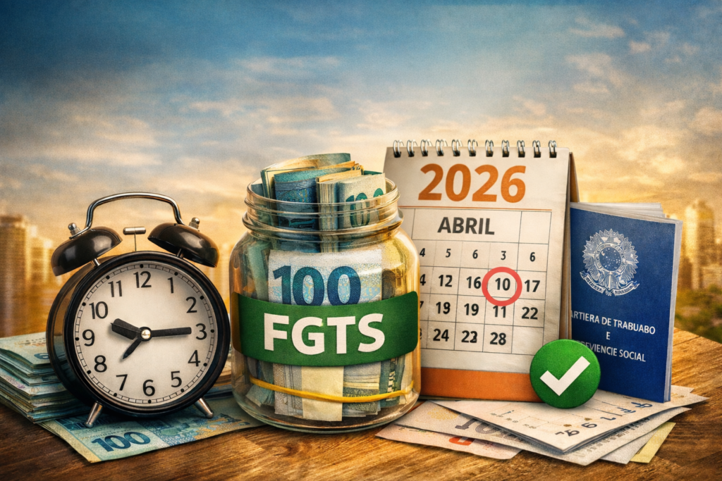 Banner informativo sobre o saque-aniversário do FGTS 2026, com calendário completo, regras atualizadas e quem tem direito ao saque do FGTS.